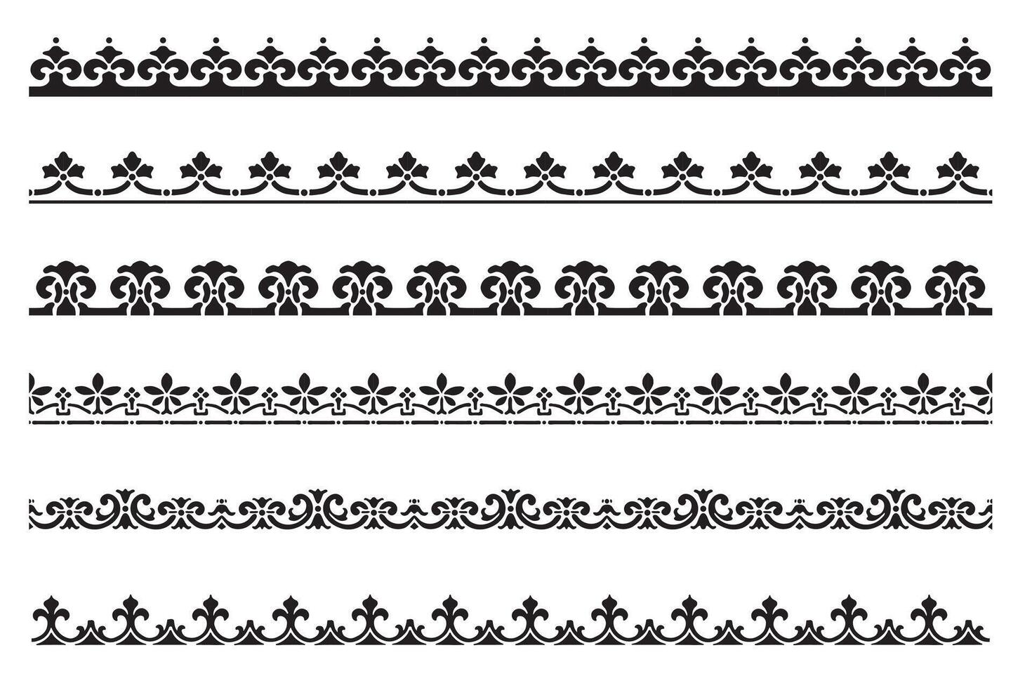 Set of decorative seamless ornamental border baroque vector