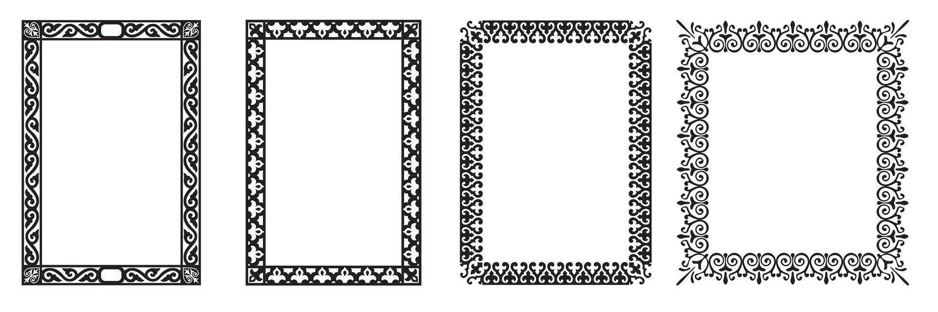 illustration set of vintage frames isolated. Art design border labels. Blank frames template. Graphic retro element vector