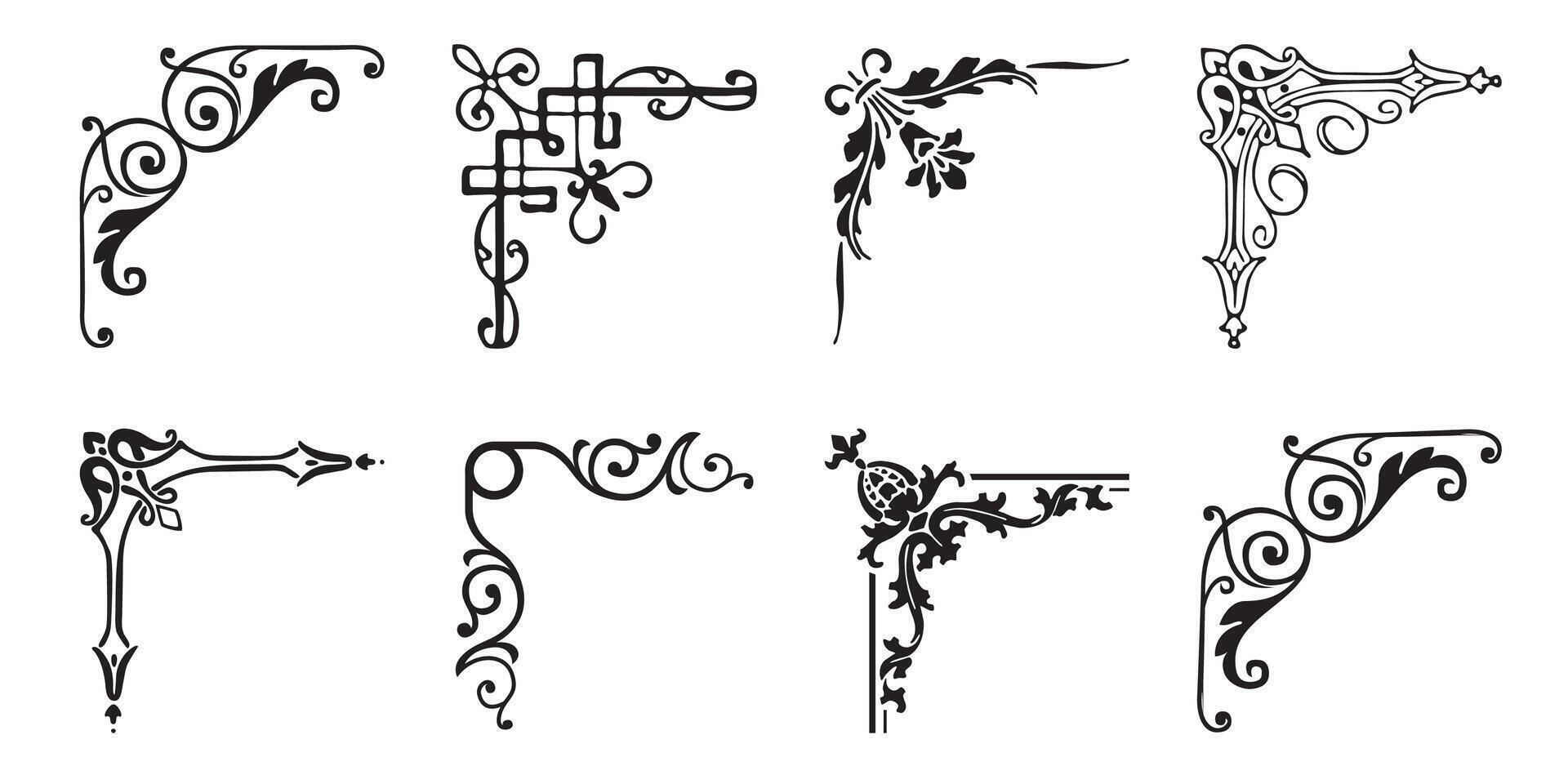 Corner icon set. Frame illustration collection. Vintage style. Isolated on white background. vector