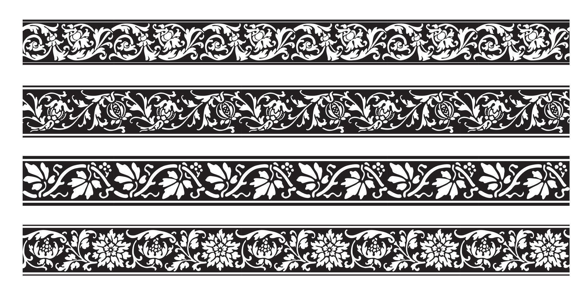 Set decorative floral seamless ornamental border vector