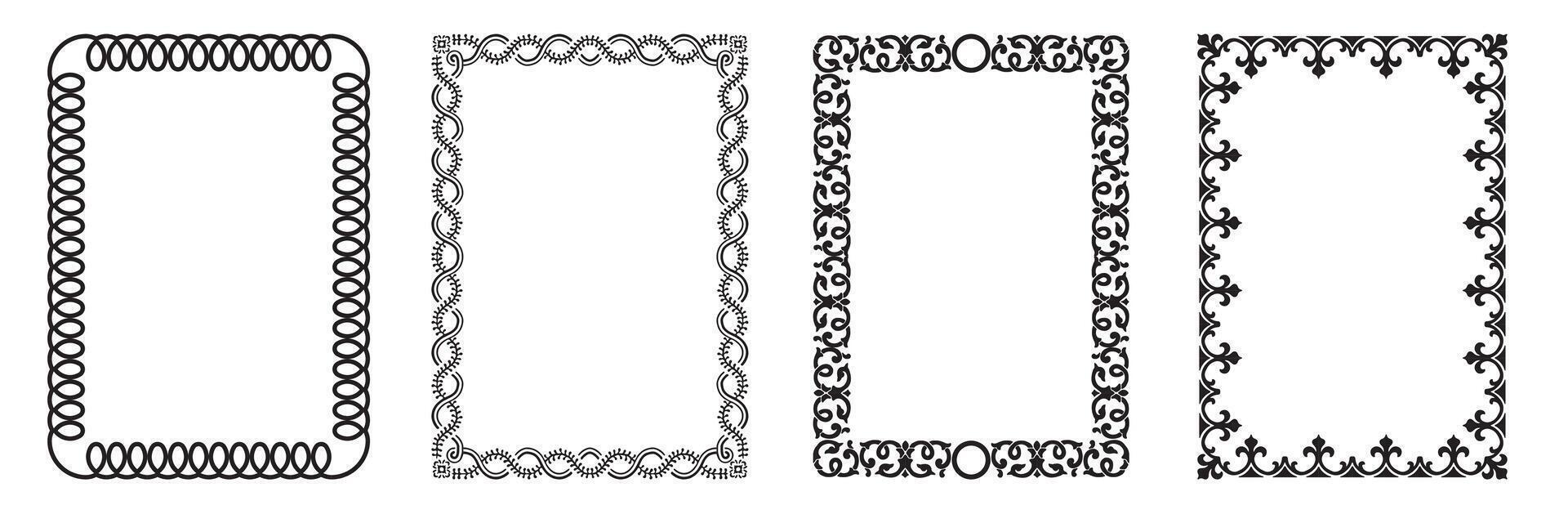 illustration set of decorative vintage frames. Art design border labels. Blank frames template. Graphic retro element vector