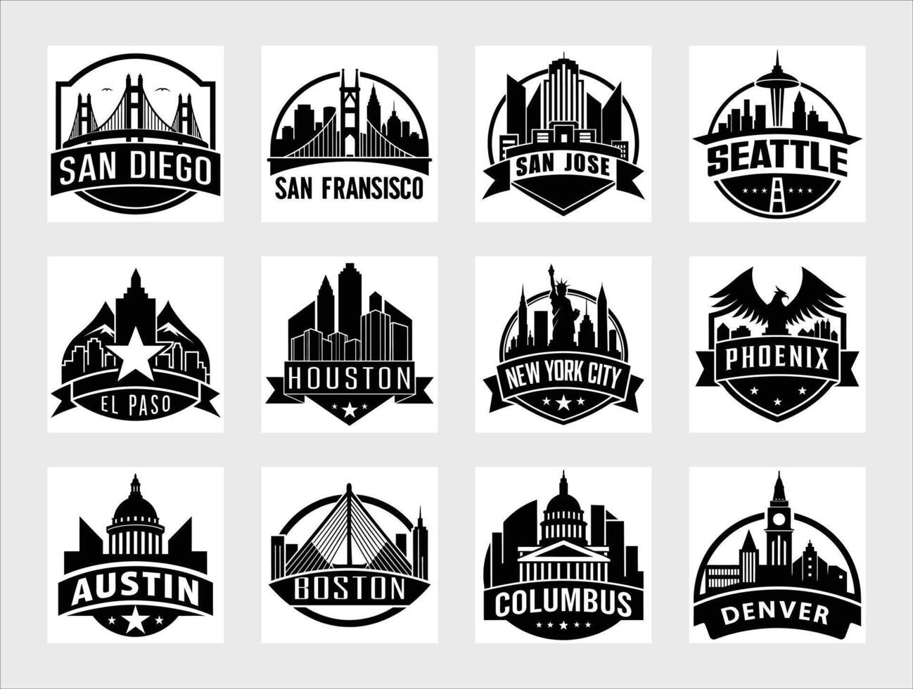 American City Skylines Silhouettes Pack vector