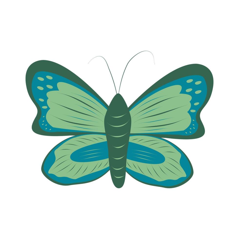 Cute children green butterfly with beautiful pattern on wings. Isolated illustration on white background. vector