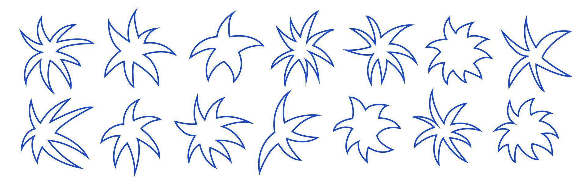 Set of abstract outline playful shape. Retro spiked circle star stickers. vector