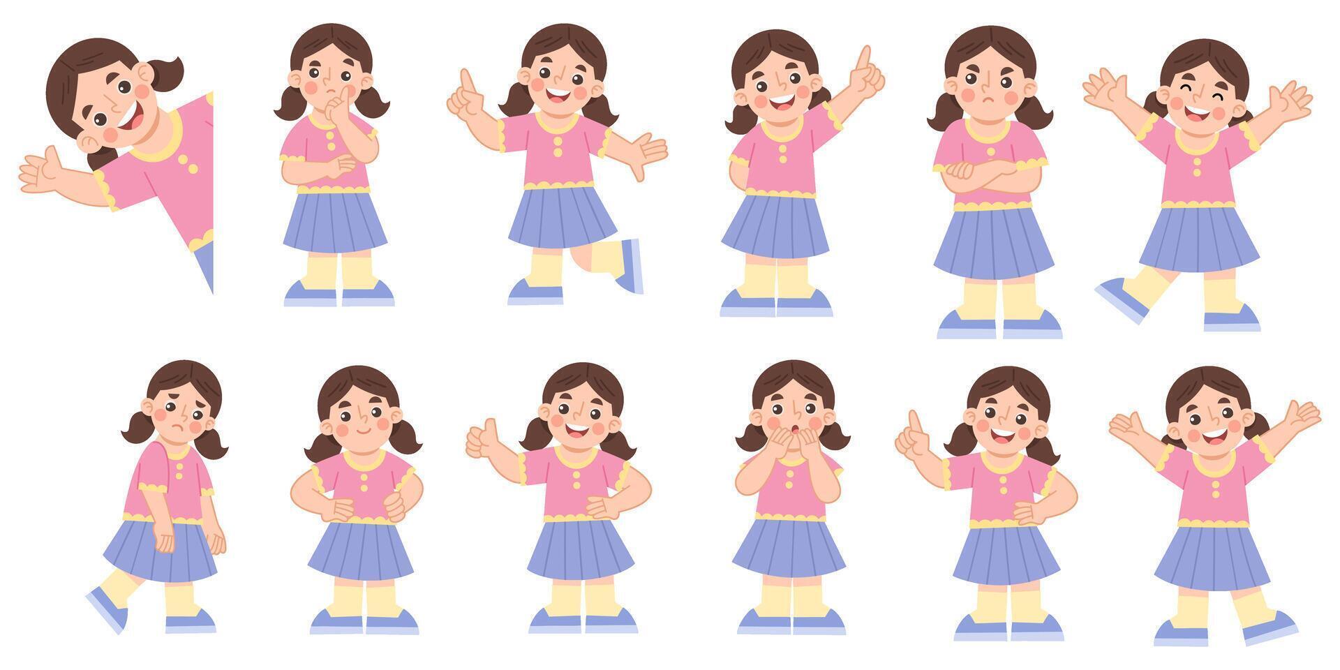 Cute little girl character set illustration vector