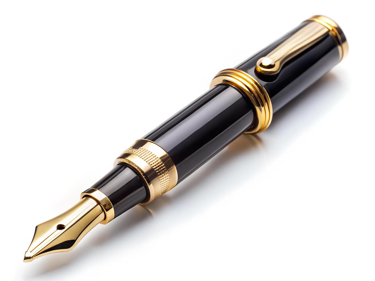 Luxury Fountain Pen with Black and Gold Design on White Background photo
