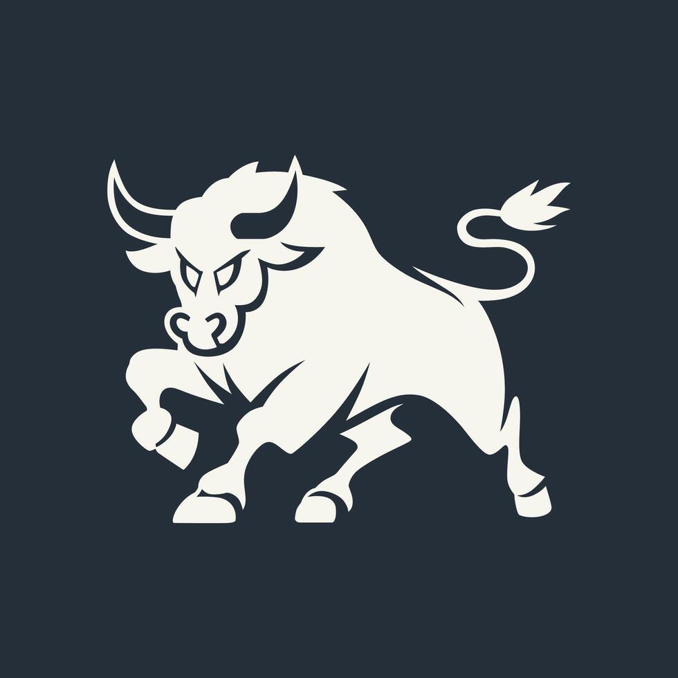 Bold silhouette of a bull mid-charge, ideal for logos or branding vector