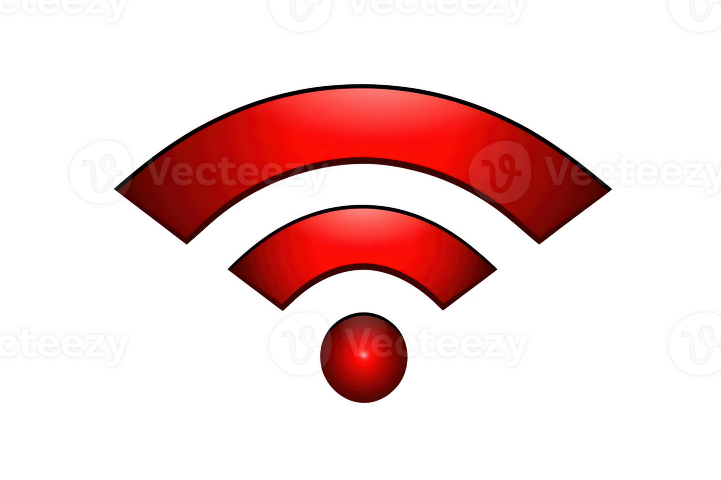 A Red Wi Fi symbol representing wireless connectivity, featuring three curved lines above circular dot. This conveys sense of technology and communication png