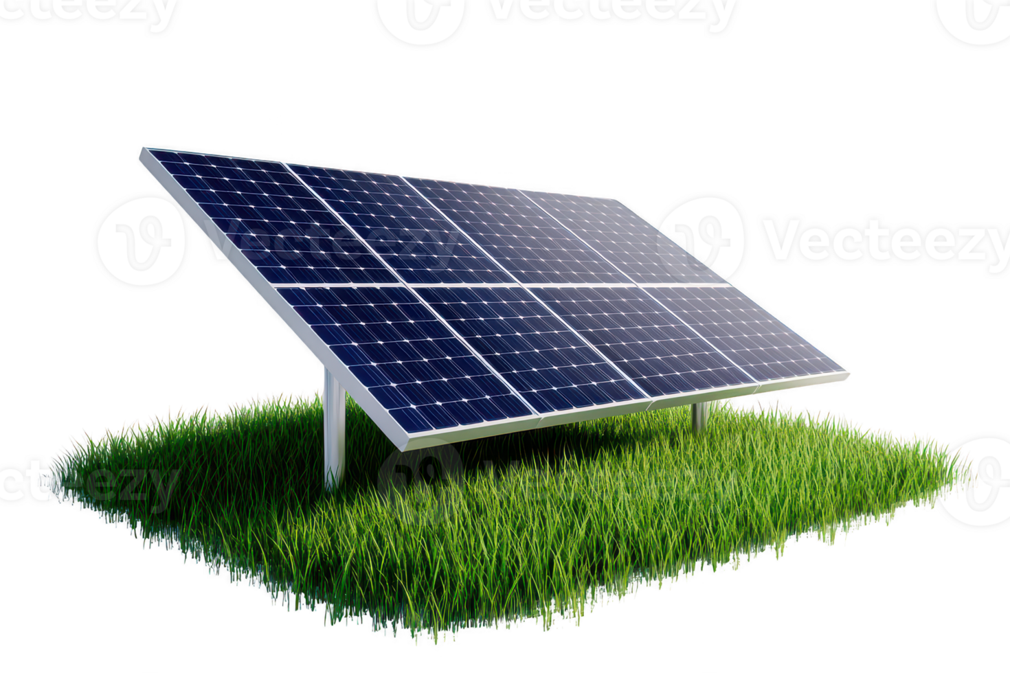 A solar panel installation on grassy field showcases renewable energy technology. This eco friendly solution highlights sustainability and innovation in energy production png