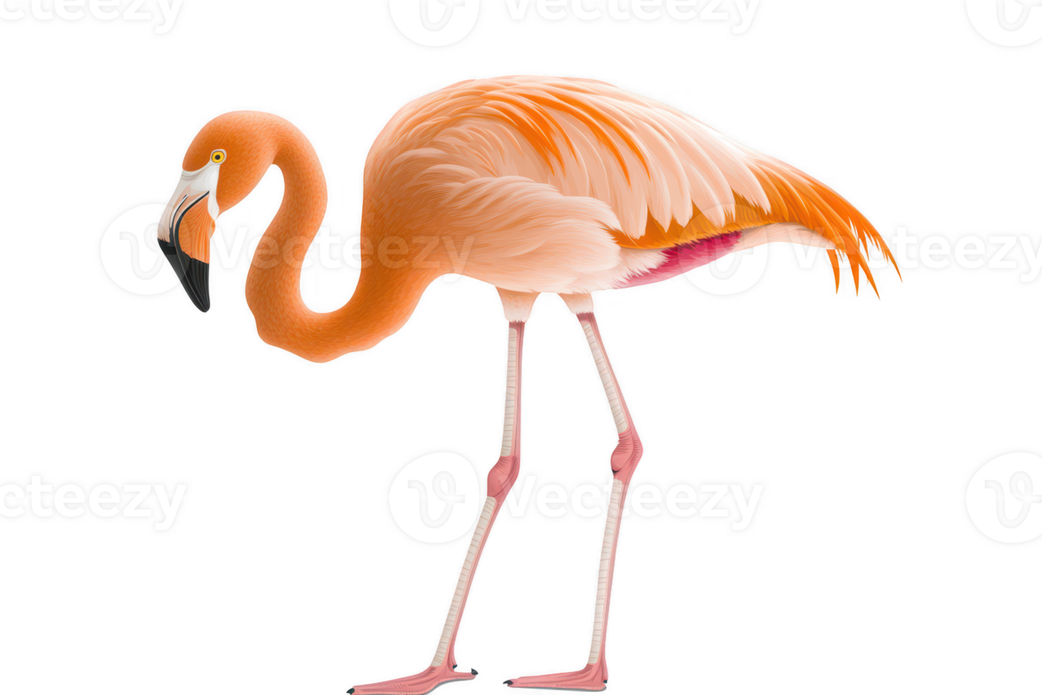 A vibrant flamingo stands gracefully, showcasing its striking pink feathers and long legs. This elegant bird is often associated with tropical environments and symbolizes beauty and grace png