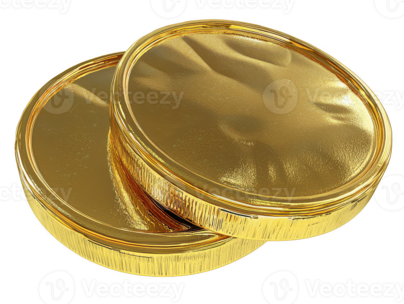A Golden coins stacked on top of each other, reflecting light with shiny surface, symbolize wealth and prosperity. Their smooth texture and bright color evoke sense of luxury and value png