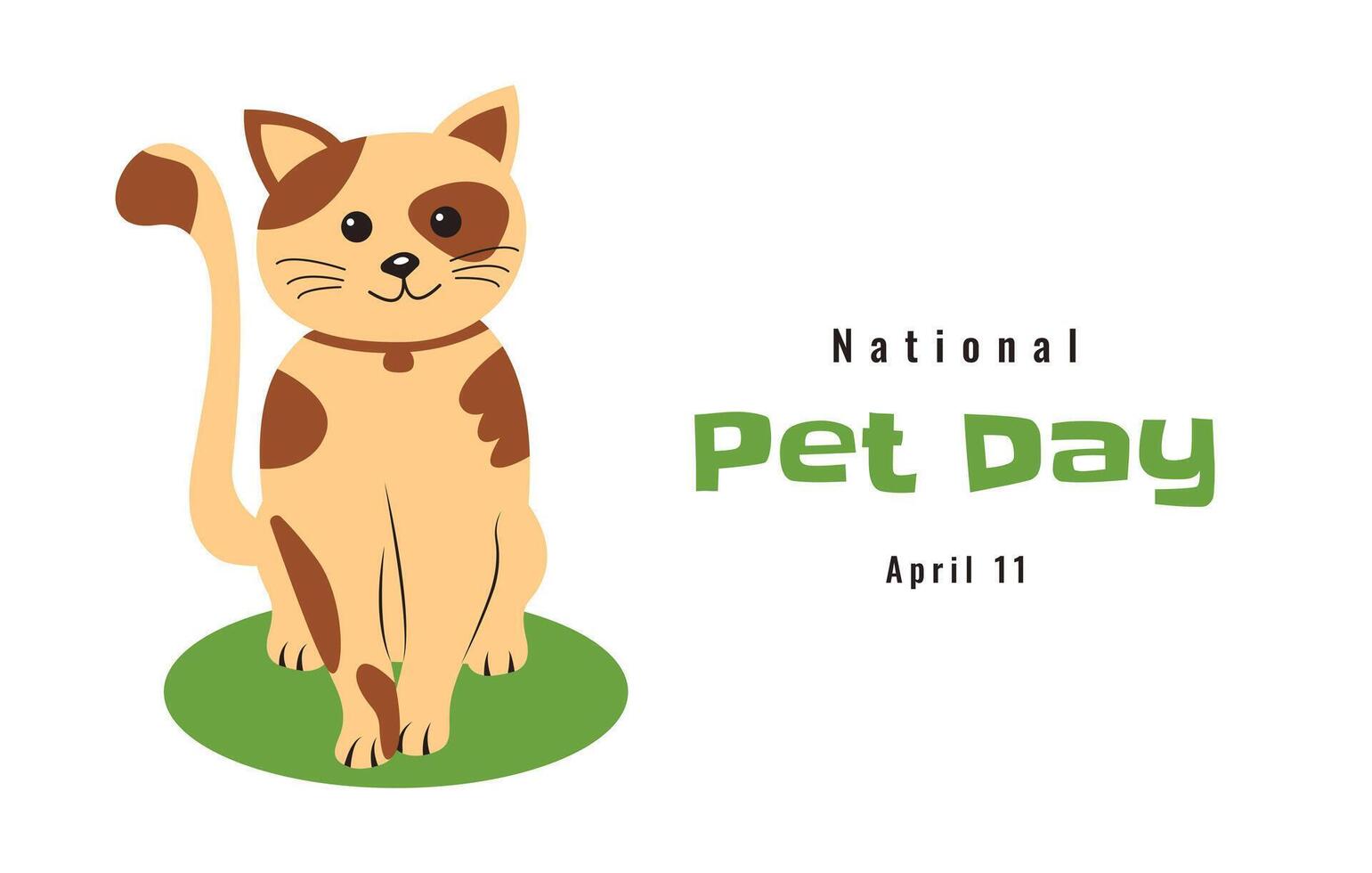 National Pet Day banner template. Cute minimalist Background with flat style cat. April 11. Funny kids Kitten design for Poster, Banner, Flyer, Greeting, Card, Cover, Post vector