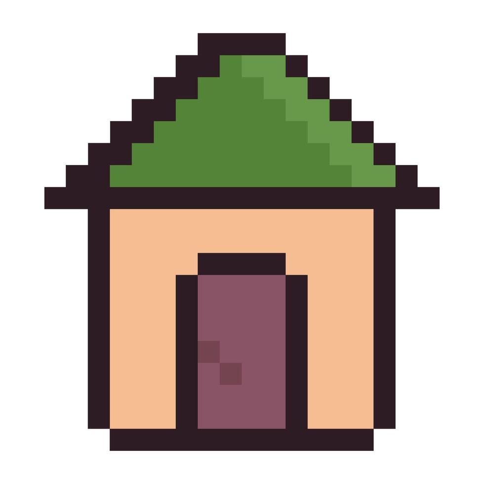 Home pixel icon. House retro 8 bit sticker. Simple kid design for logo, web, mobile app, badges and patches. game sprite vector