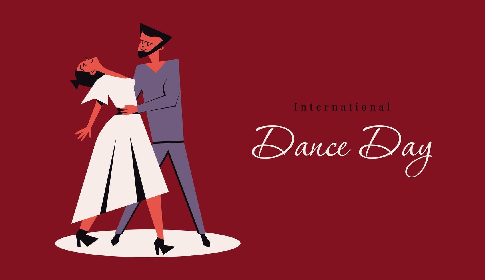 International Dance Day vintage banner template. Dancing man and woman in 50s retro style. Dancer couple for poster post greeting card. vector