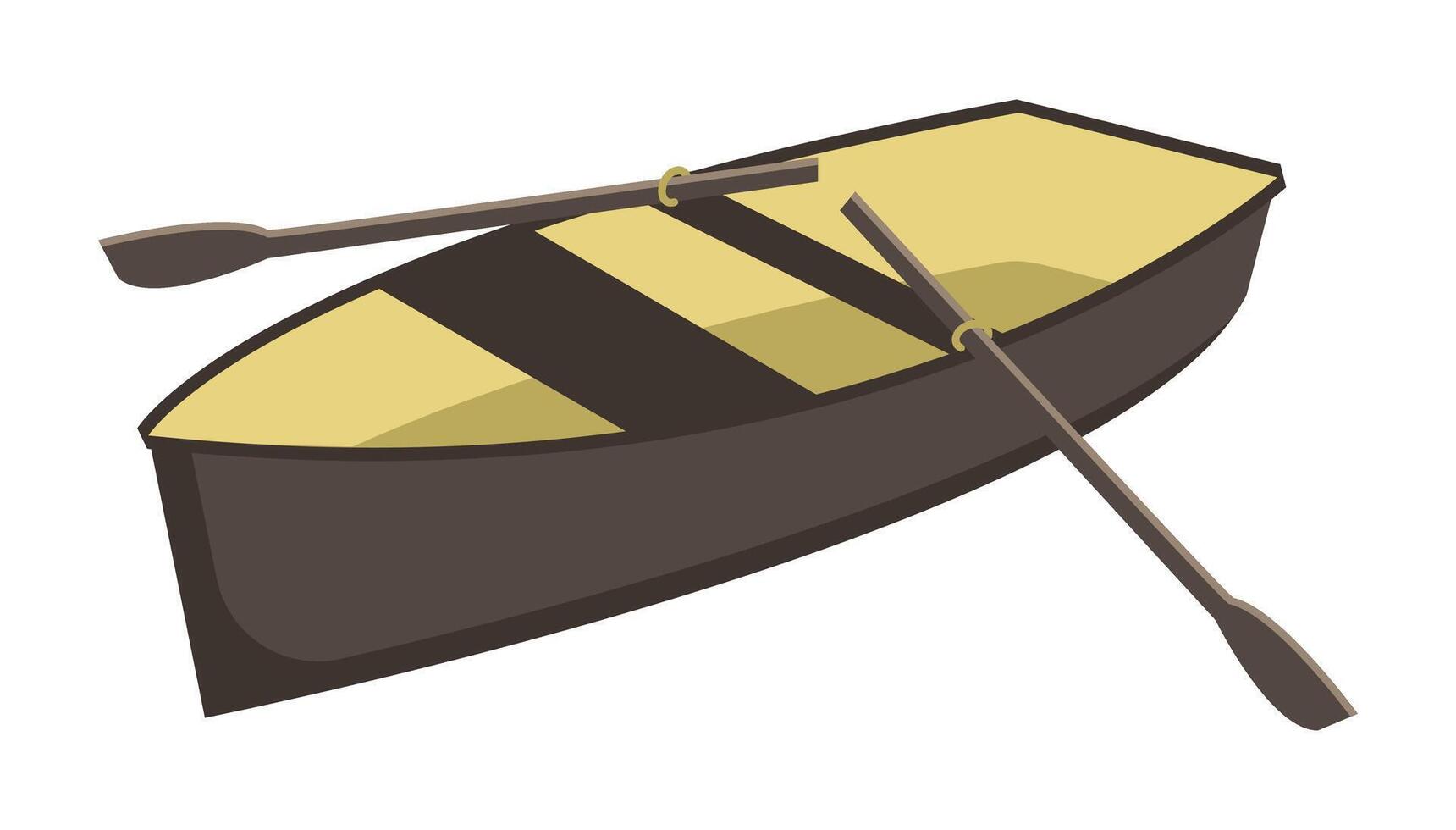 Wooden boat with paddles flat style design on white background. vector