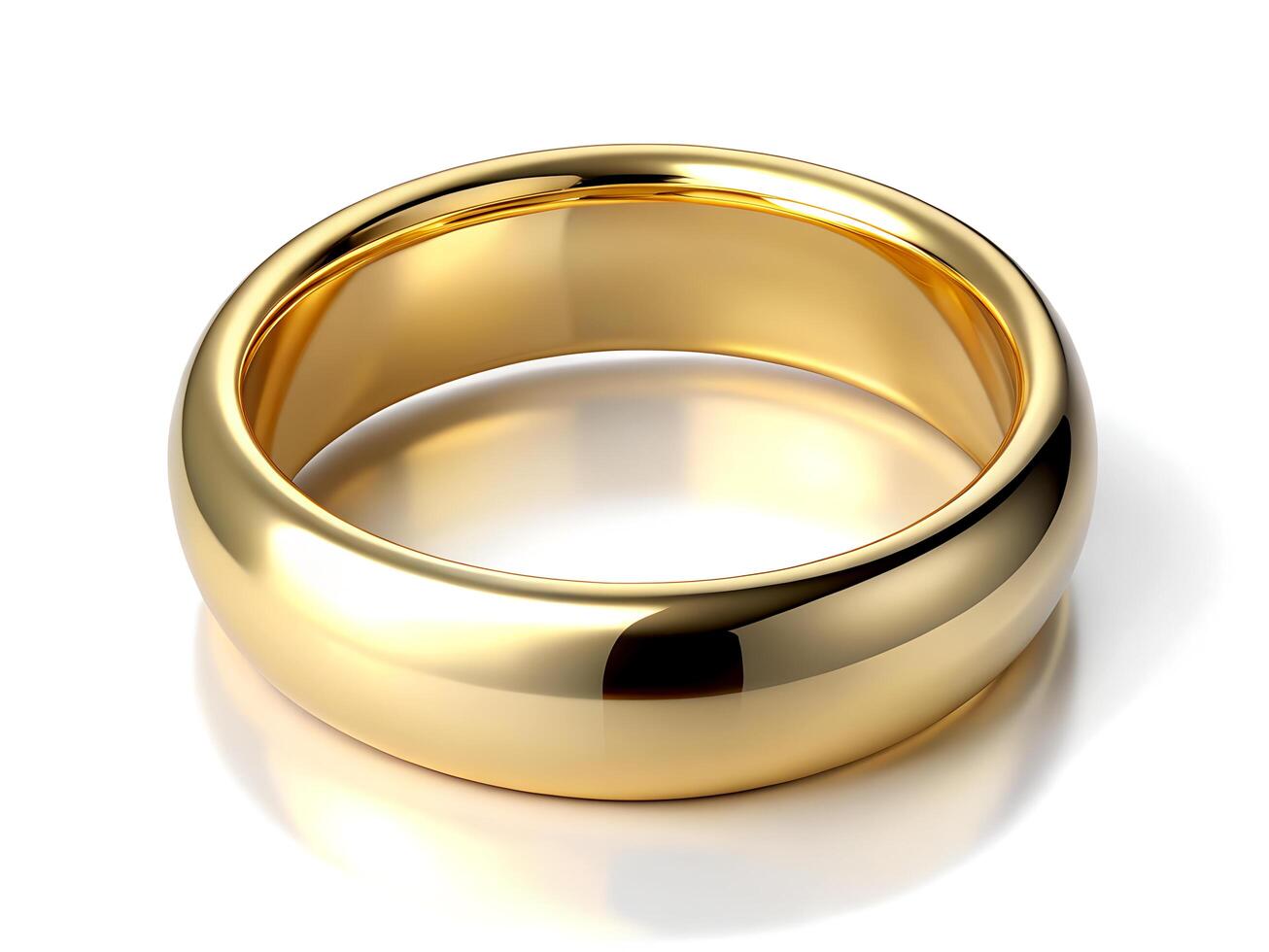 Gold Wedding Band with Polished Metal and Classic Design on White Background photo