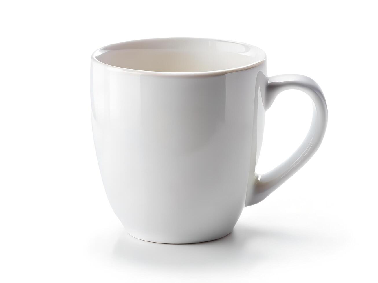 White ceramic mug simple design smooth texture on white background photo