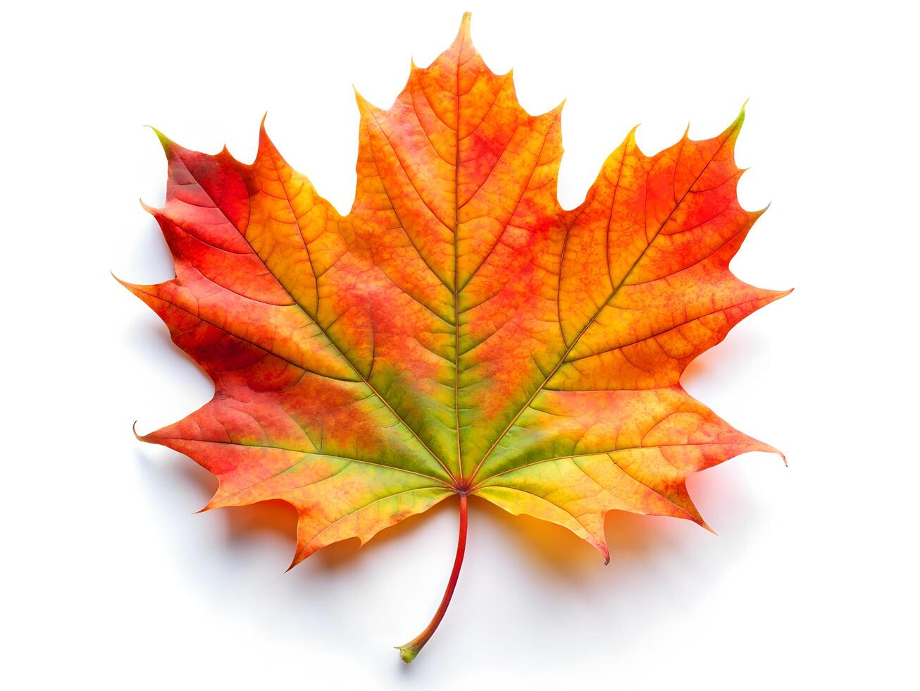 Vibrant Autumn Maple Leaf with Gradient Colors Isolated on White Background photo