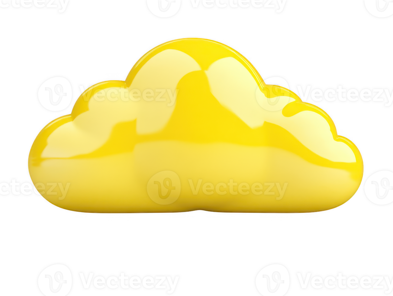 A vibrant yellow cloud with glossy finish, exuding cheerful and playful vibe. This whimsical design can be used in various creative projects, adding touch of brightness and fun png