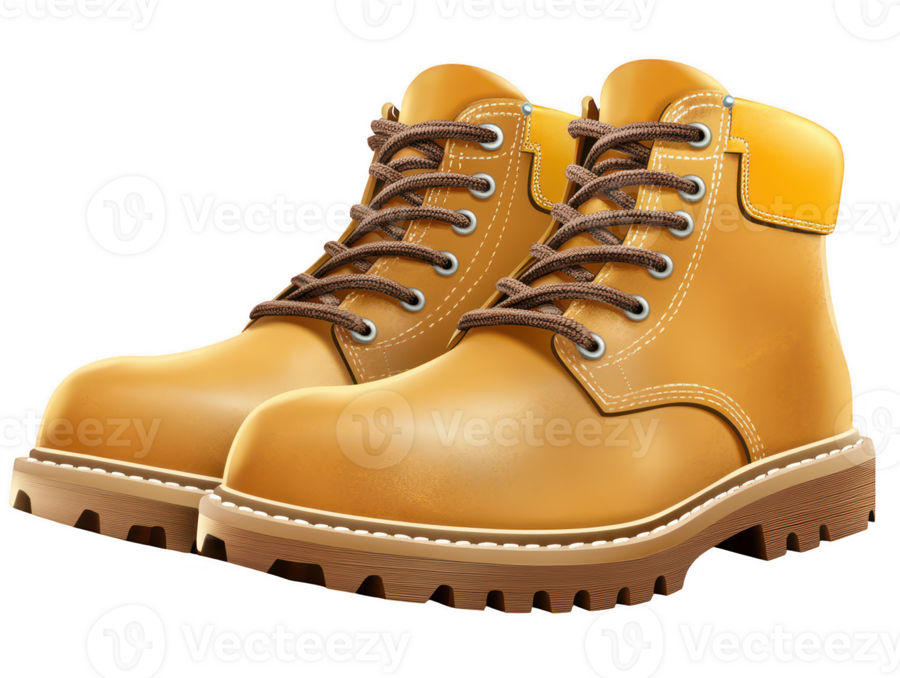 A Stylish and durable yellow work boots designed for outdoor activities, featuring sturdy laces and rugged sole for excellent traction and support. Perfect for hiking or construction work png
