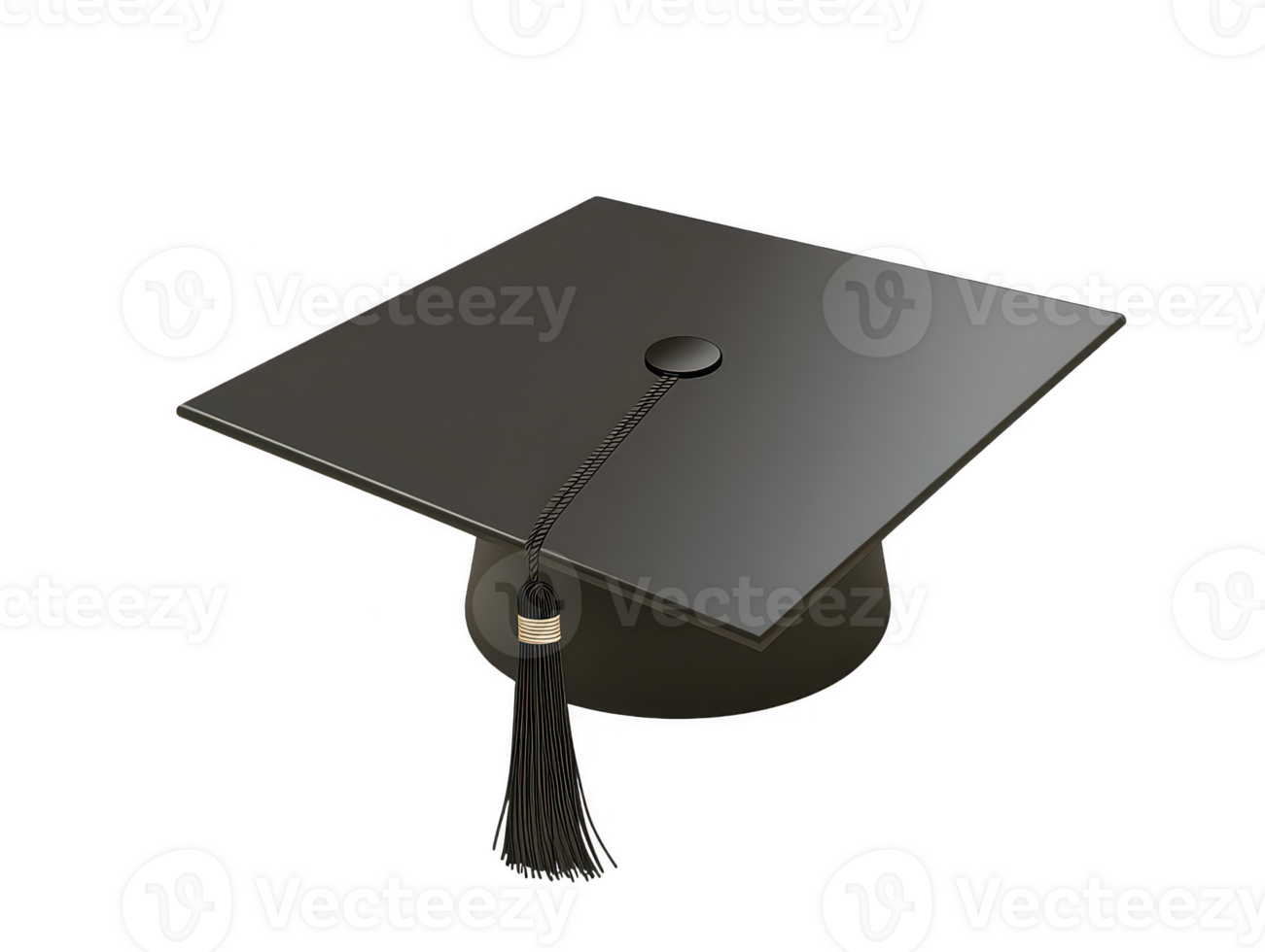 A black graduation cap with tassel, symbolizing academic achievement and celebration. This iconic accessory is often worn during graduation ceremonies, representing culmination of educational png