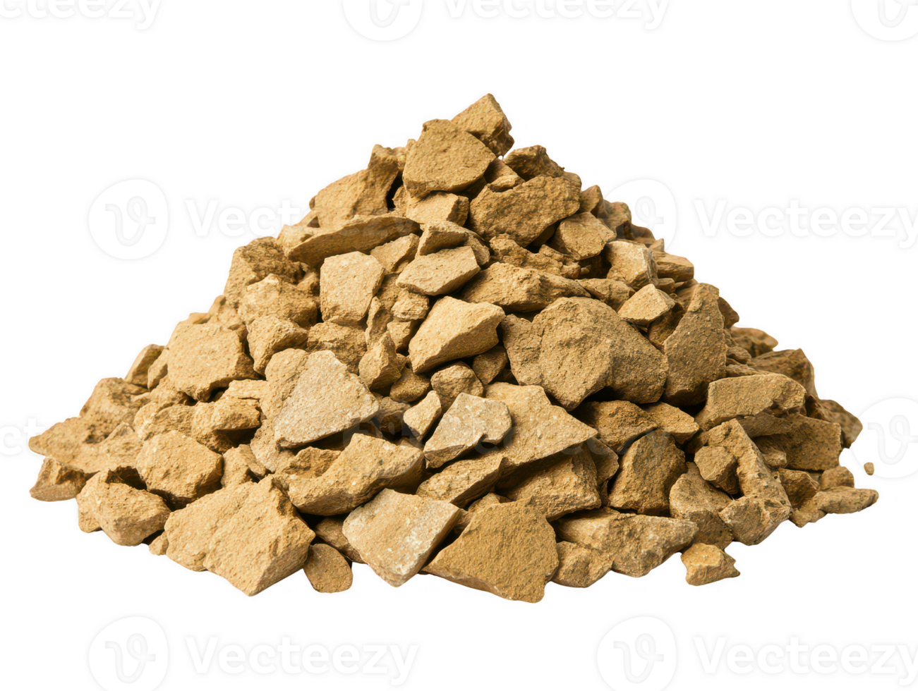 A large pile of coarse, yellowish brown gravel or stone is displayed, showcasing various sizes and shapes of rocks. This natural material is often used construction and landscaping projects png
