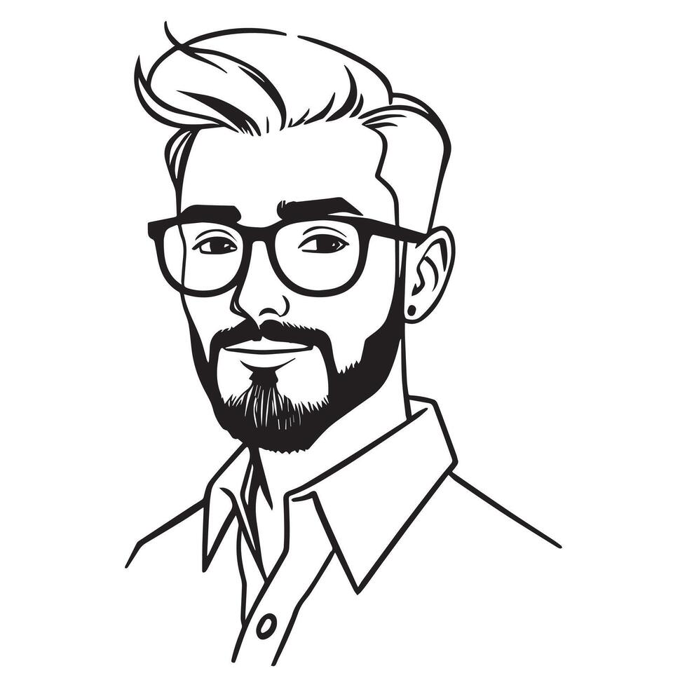 A man with glasses and a beard black and white vector