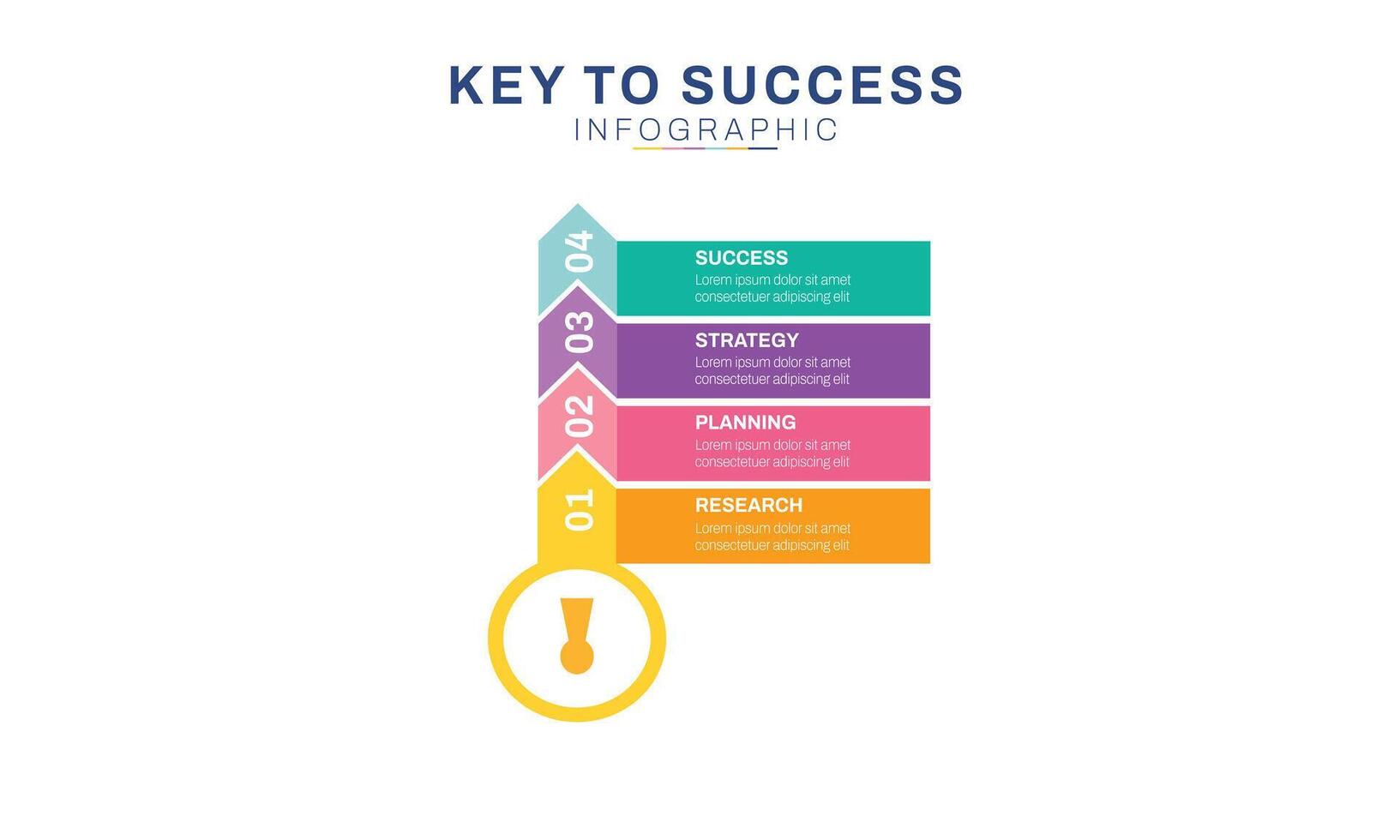 4 Steps to Key To Success Infographic Template for Business Problem Growth and Goal Achievement vector
