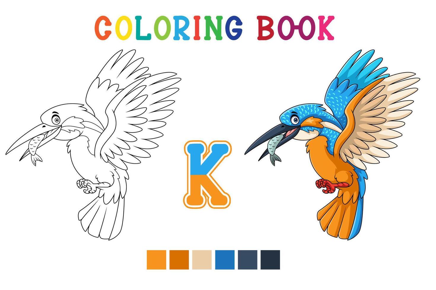 kingfisher bird cartoon in coloring book style vector