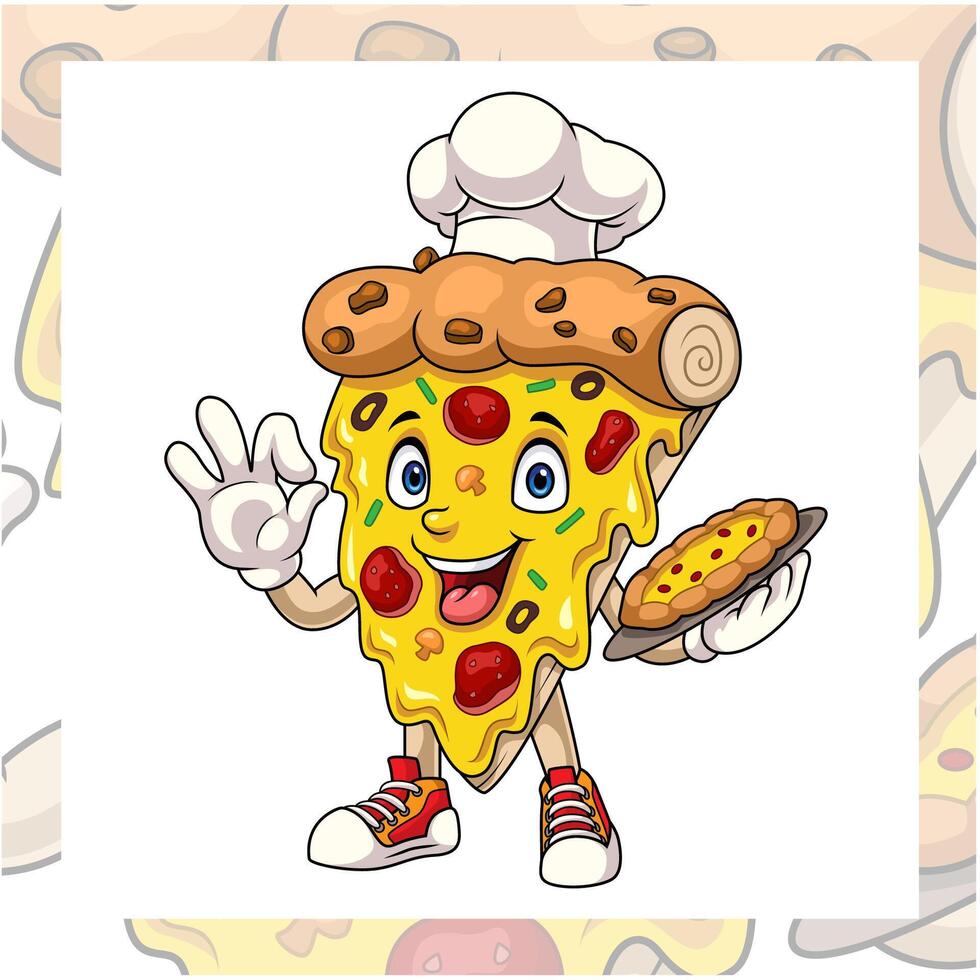 Cartoon pizza giving ok sign vector