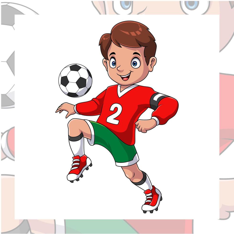 Cartoon little boy playing a football isolated on white background vector