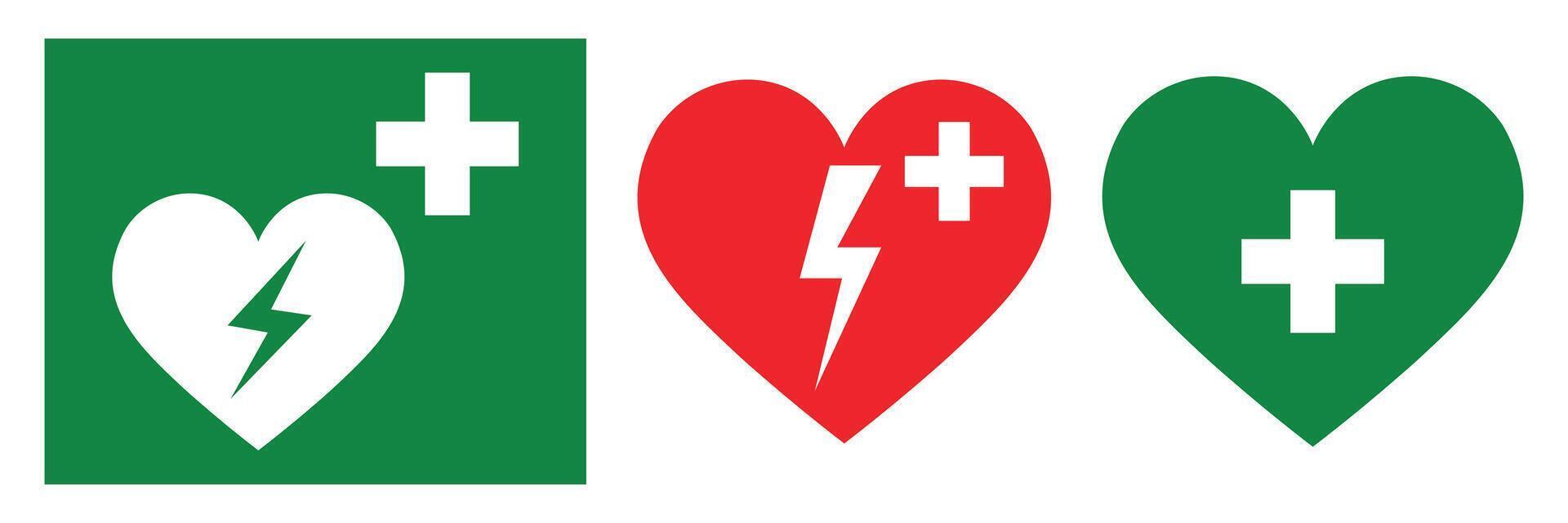 Symbols Heart with Lightning and Plus Sign for Emergency Response. vector