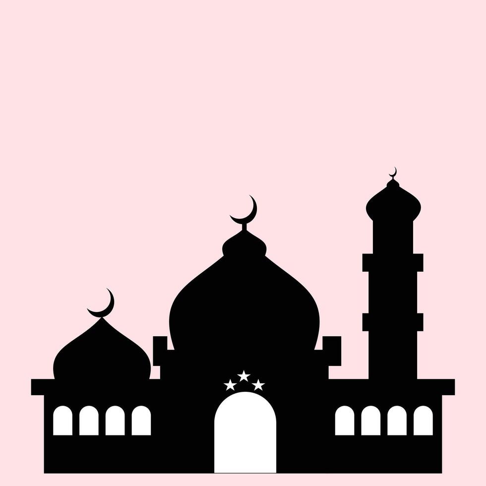 Mosque silhouette. silhouette of a magnificent mosque with many doors and windows on a pink background. Design element illustration of a religious building for Muslims vector