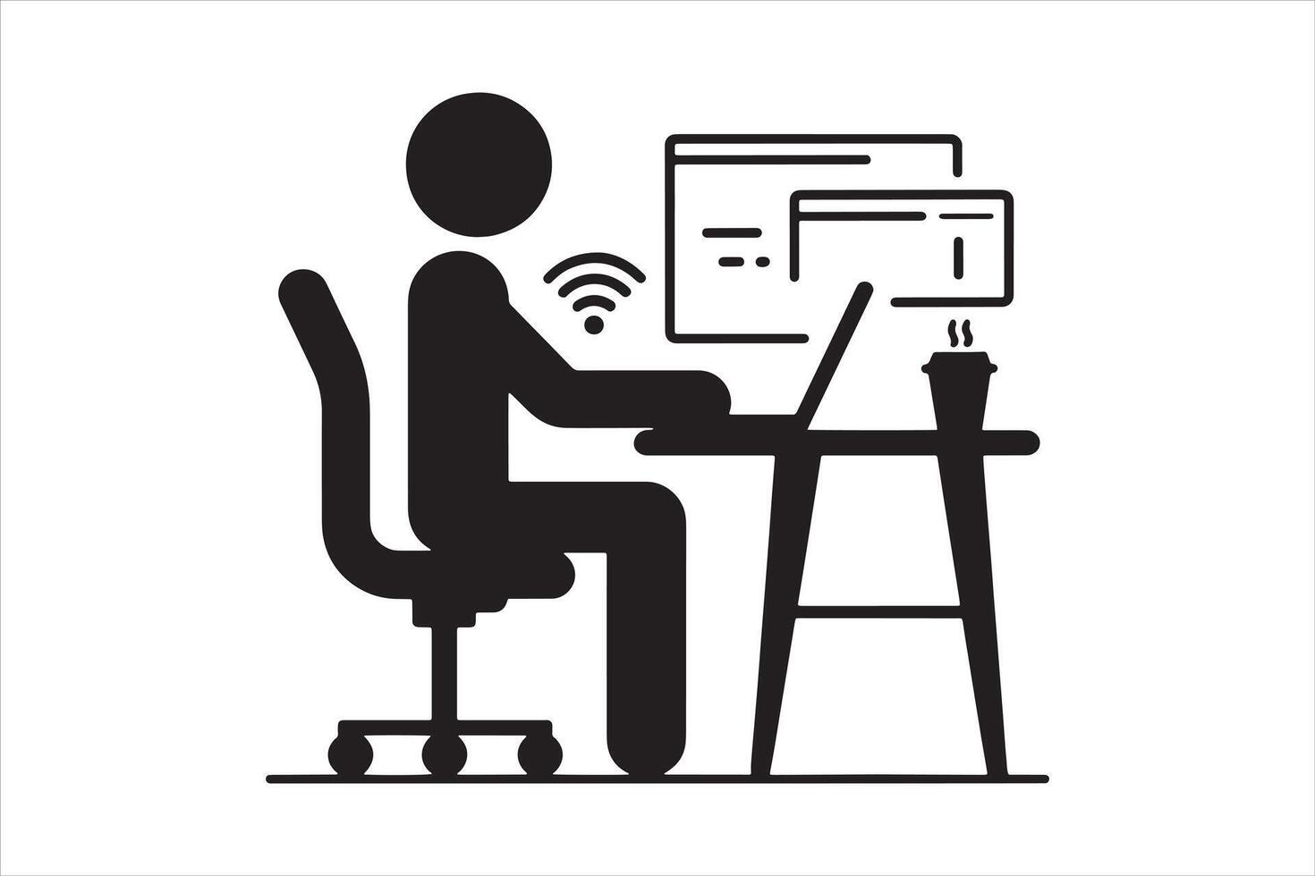 Silhouette of a Person Working on a Laptop in an Office vector