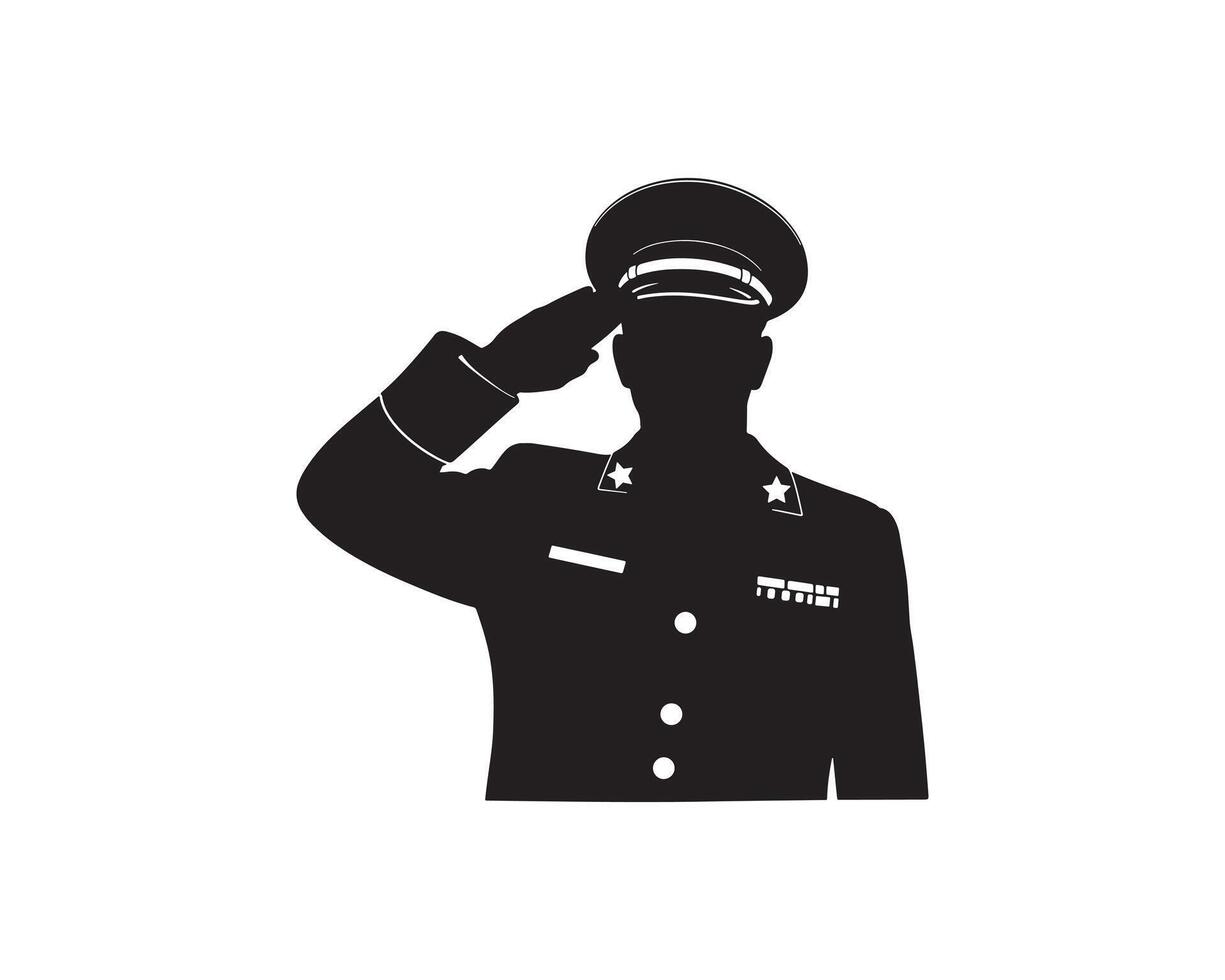 Military Personnel Saluting Black Silhouette vector