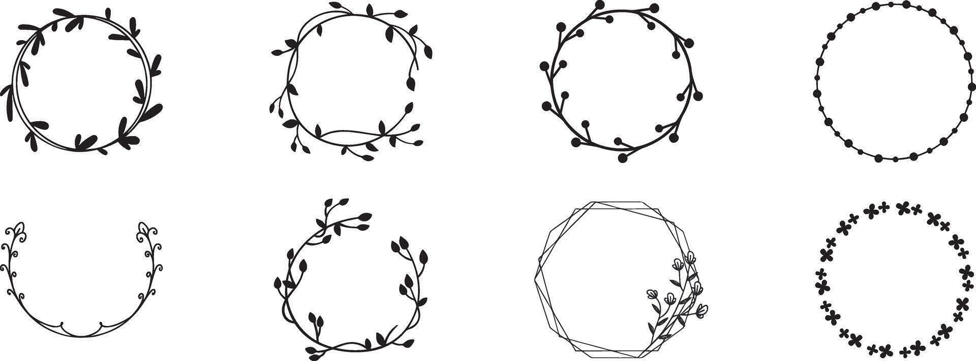 Elegant Hand-Drawn Wreath Frames Set. vector
