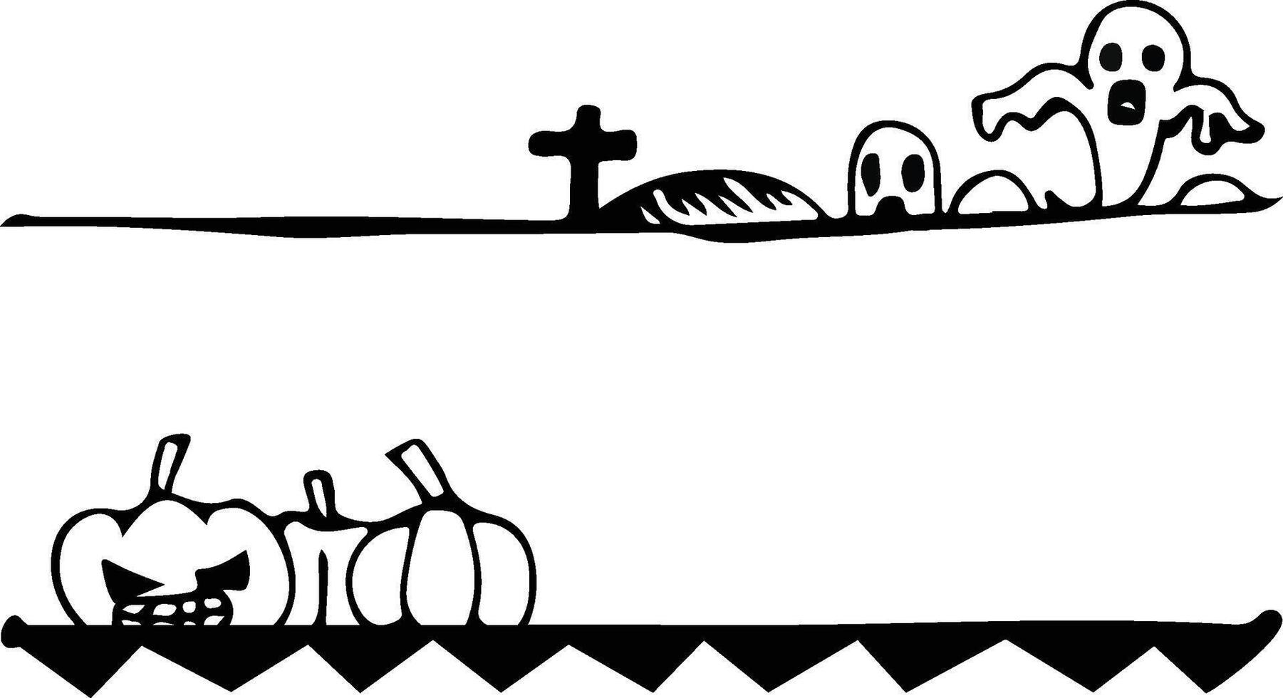 Halloween Border Silhouette Ghosts, Pumpkins and Graveyard. vector