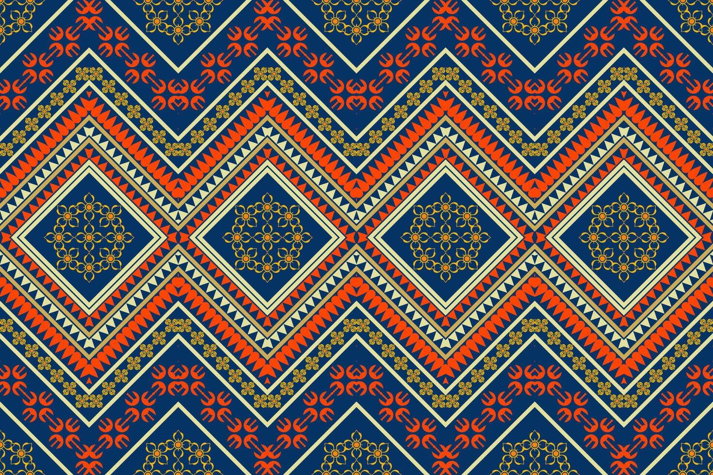 Fabric pattern connectable in all directions blue background yellow orange geometric pattern connect bumper burn native abstract design for textile print wallpaper background vector