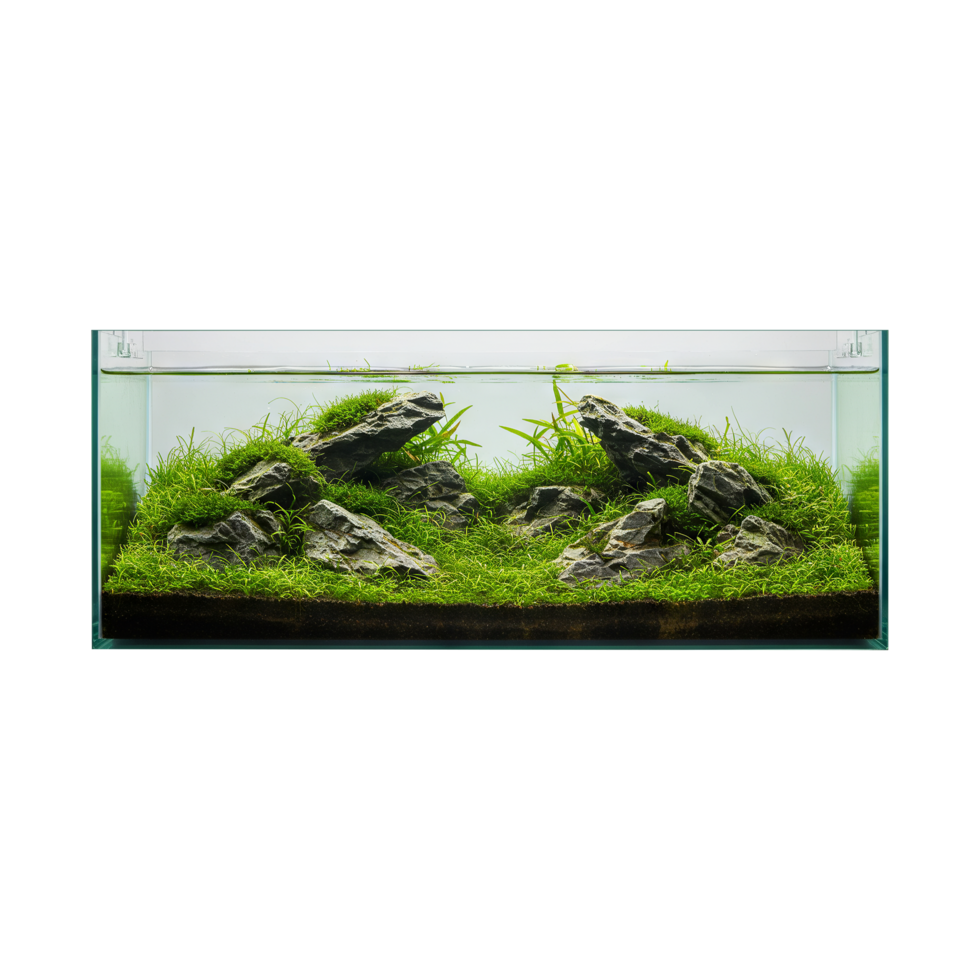 Plant and rock aquarium aquascape on transparent background png