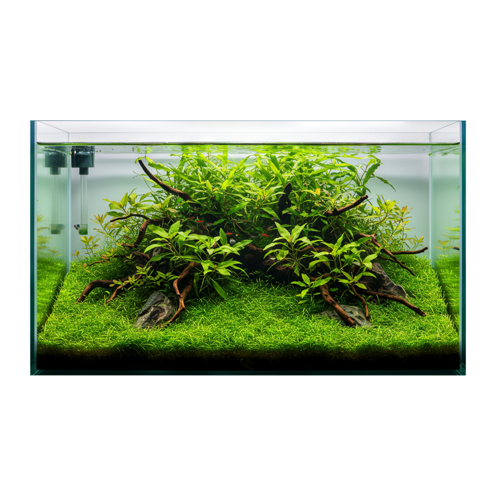 Planted aquarium aquascape on transparent background png