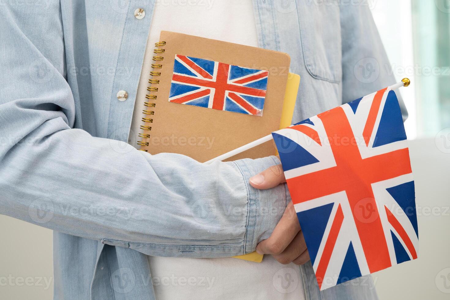 Learn English language, Asian student hold book photo