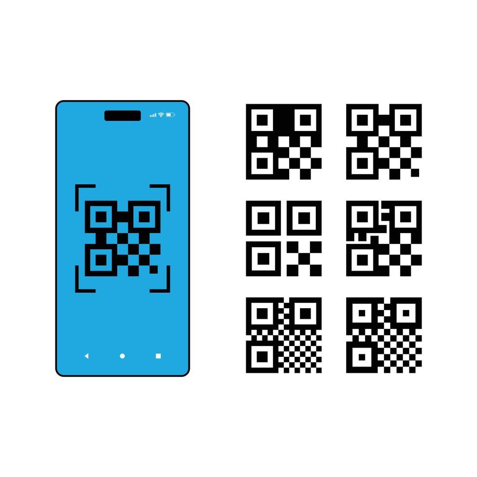 QR code icon. Scan QR code on smartphone icon set. Set of digital scanning qr code icons isolated on a white background. vector