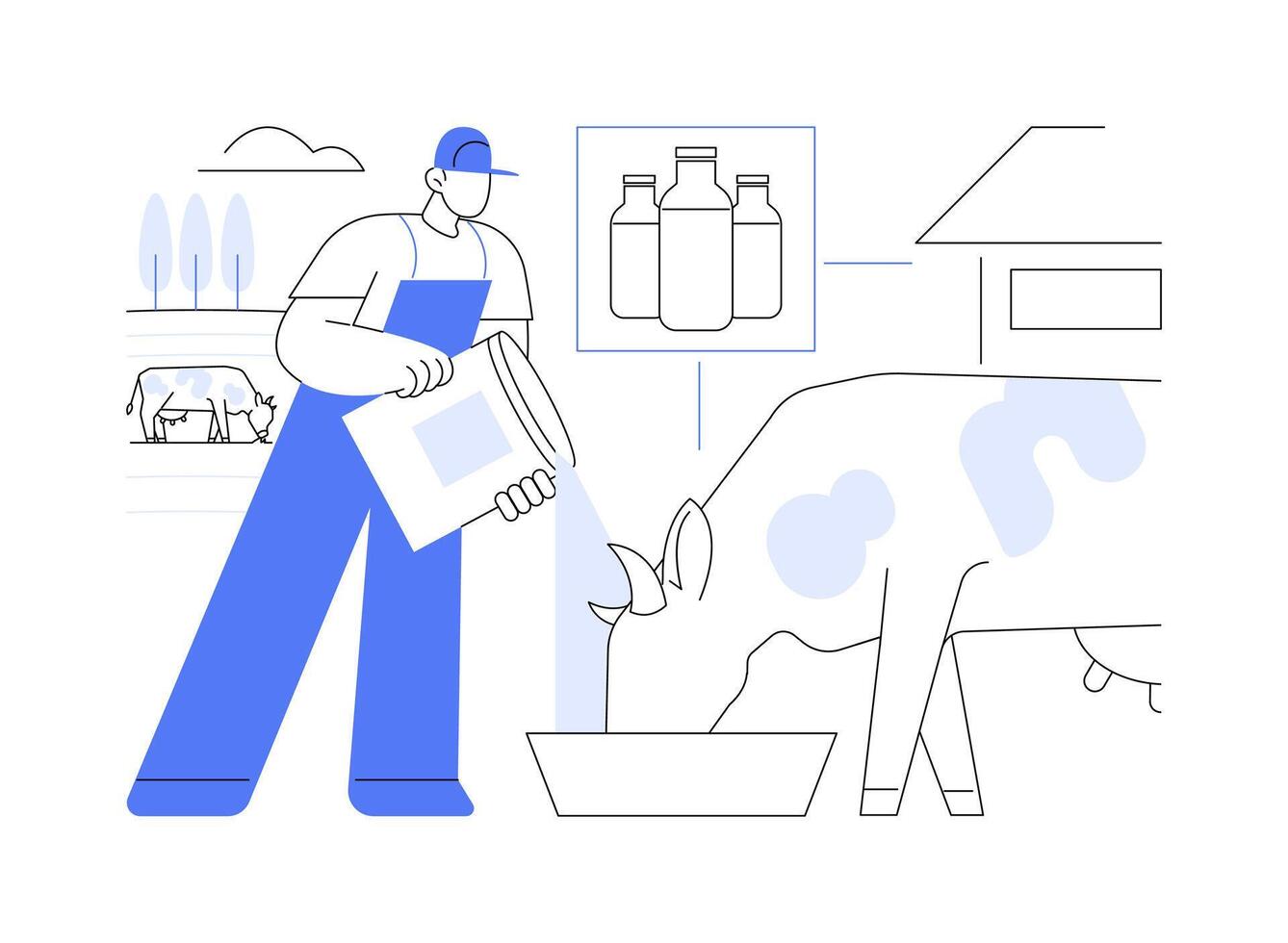 Dairy farming isolated cartoon illustrations. vector