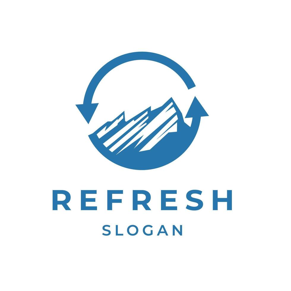Mountain Logo with minimalist design surrounded by circular Arrows This design is suitable for brands that focus on nature, adventure and renewal. vector