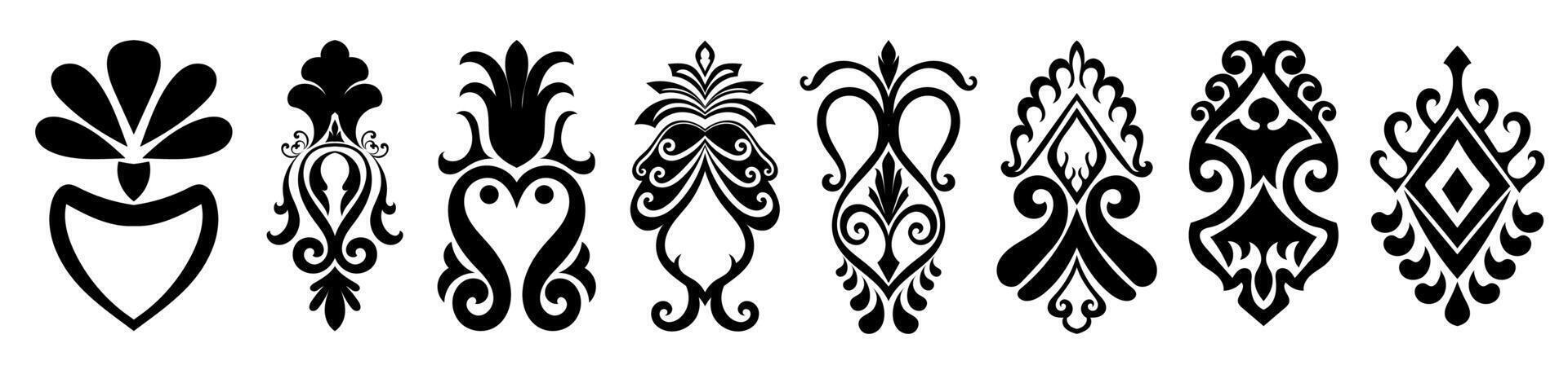 Components for intricate patterns, invitation cards, fabric trims, and tapestries. vector