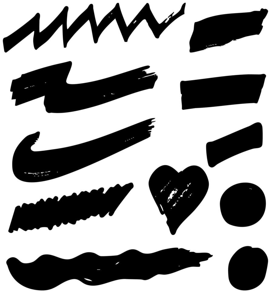 Black pen and brush lines for artistic drawing components. vector