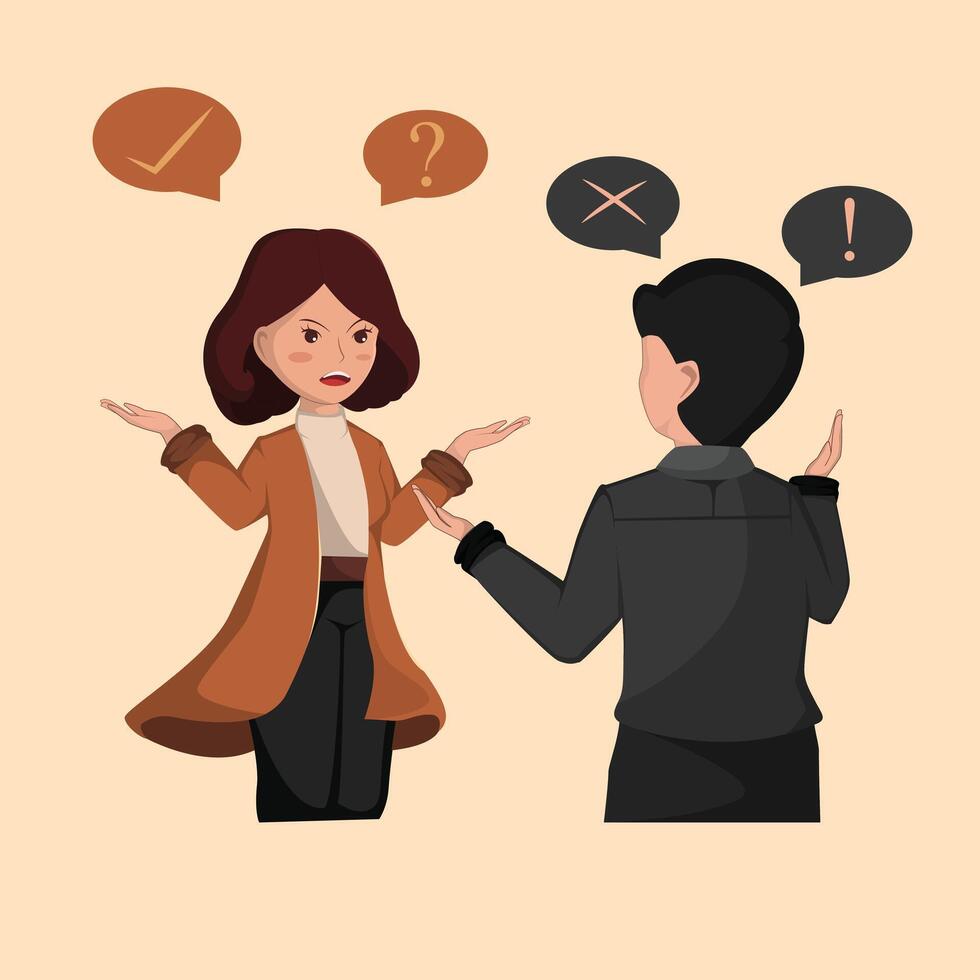 Illustration of Workplace Dispute Between Coworkers with Miscommunication and Confusion vector