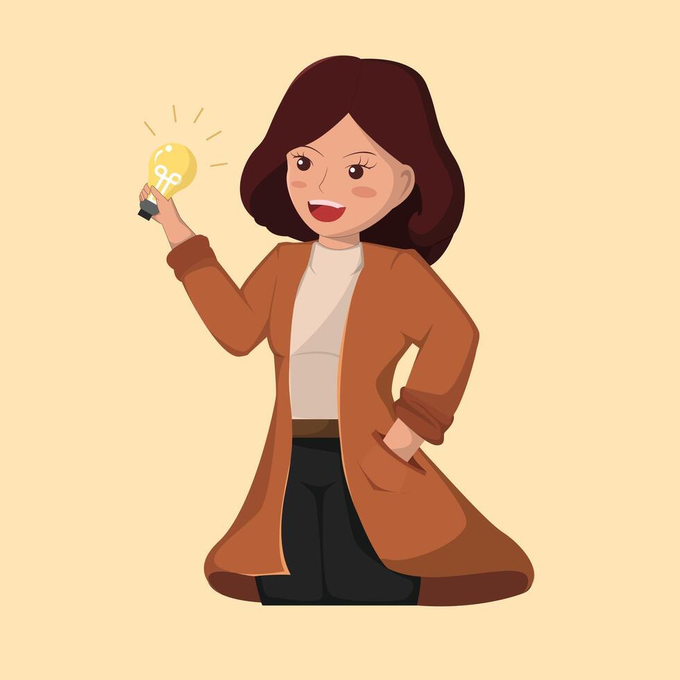 A Woman Holding a Light Bulb as a Symbol of New Ideas vector