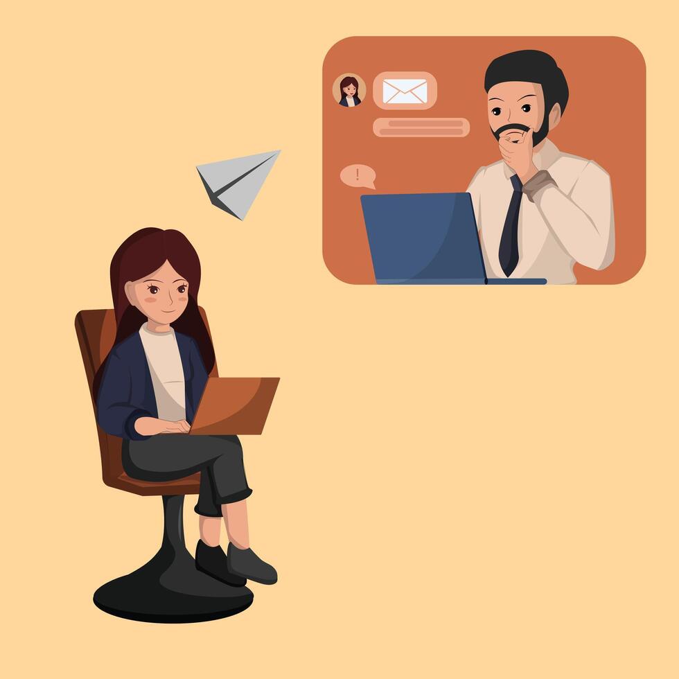 Businesswoman Sending Email Online to Colleague Working Remotely. vector