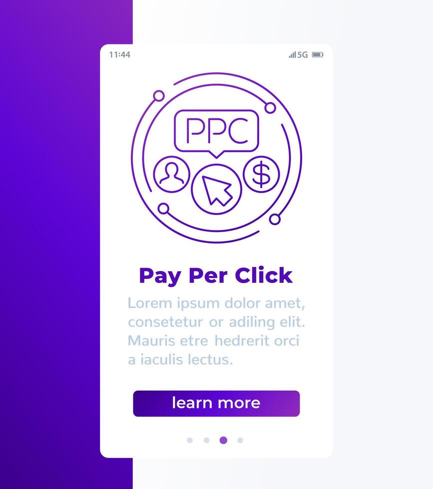 PPC, pay per click banner design with line icon vector